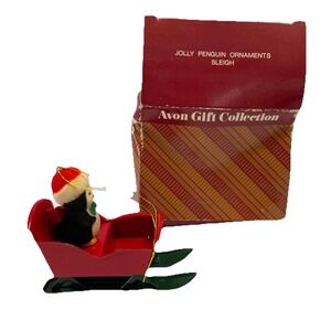 VINTAGE JOLLY PENGUIN ON A‎ SLEIGH ORNAMENTS AVON WITH BOX